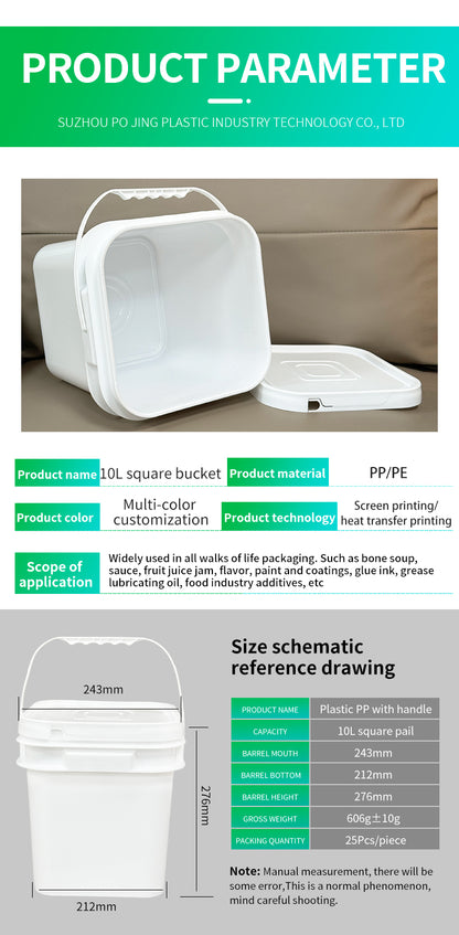 10l square plastic bucket