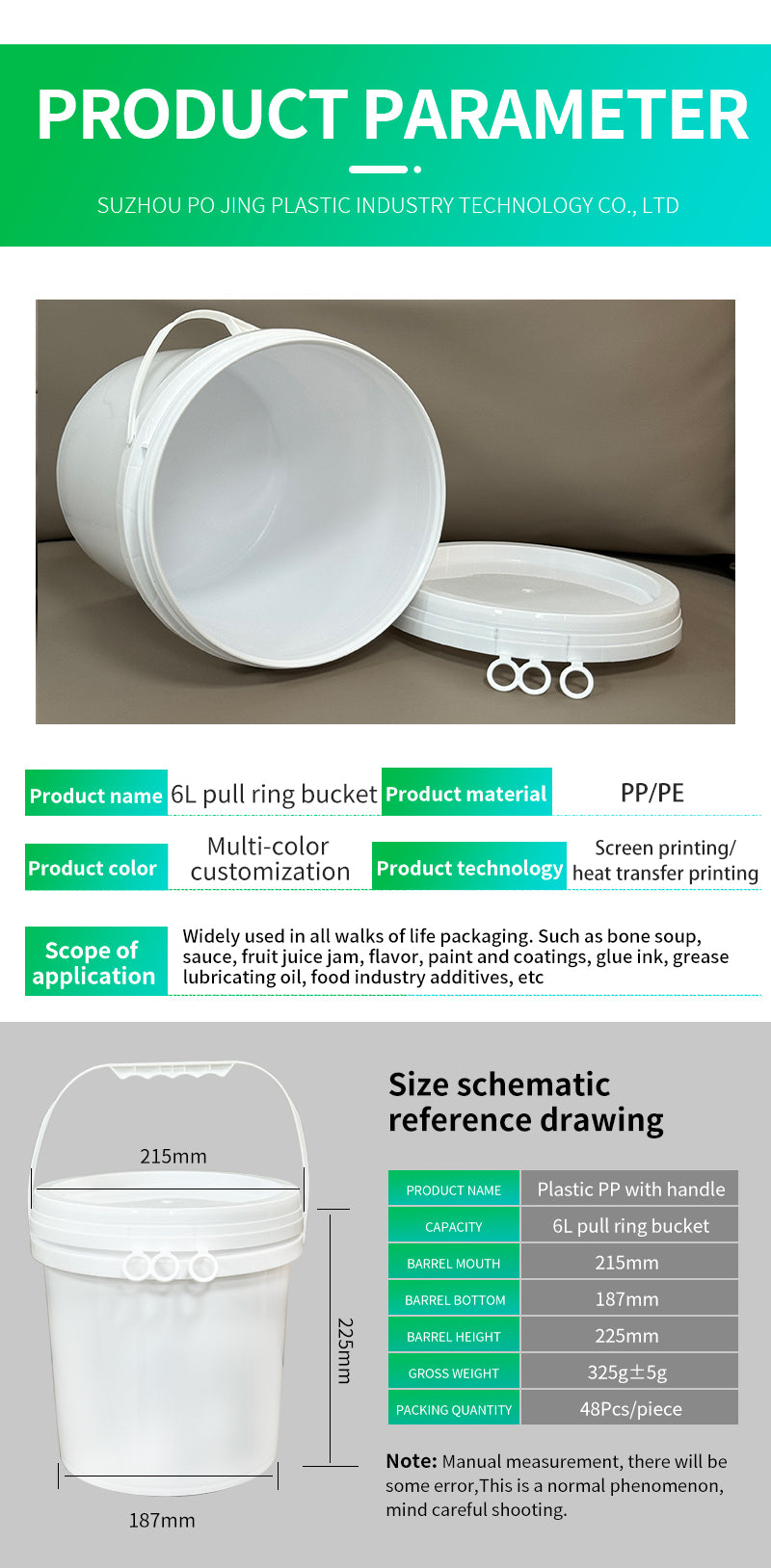 6l plastic bucket with ring lock